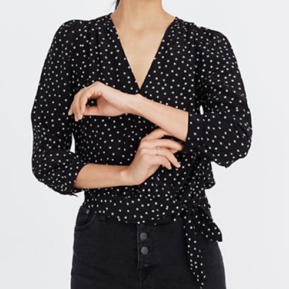 NWT Madewell Star Print 100% Silk Tie Blouse